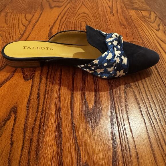 Talbots Edison Knot Mules Suede Sateen Leather Slip On Flats Womens 8 Floral - Picture 9 of 13